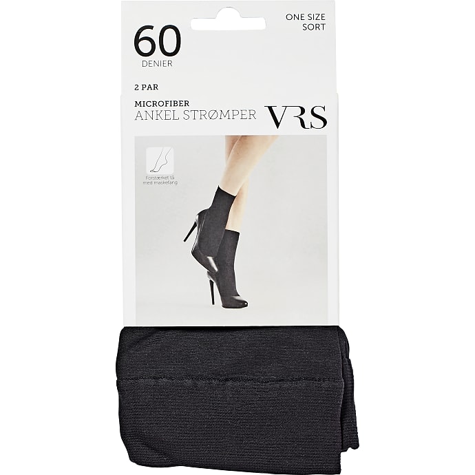 VRS dame 2-pak ankelstrømper microfiber str. onesize - sort