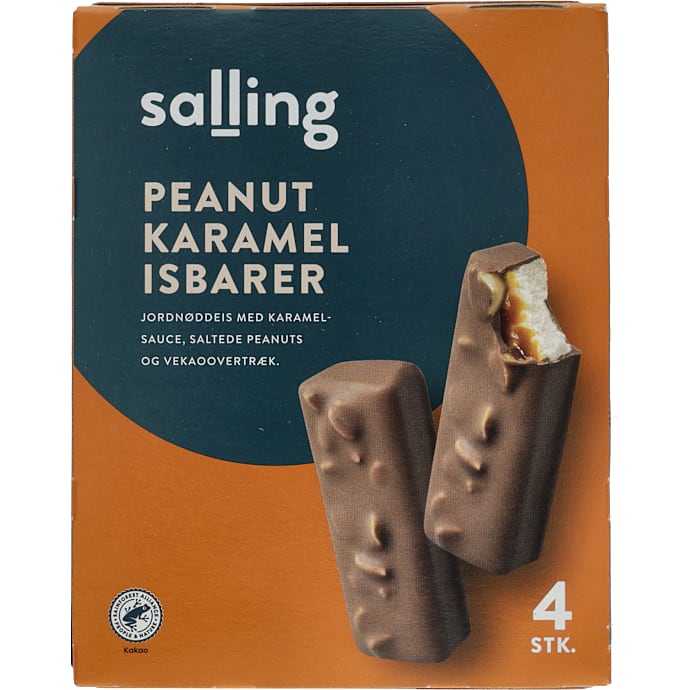 Mælkeisbar m. peanuts og karamelsauce