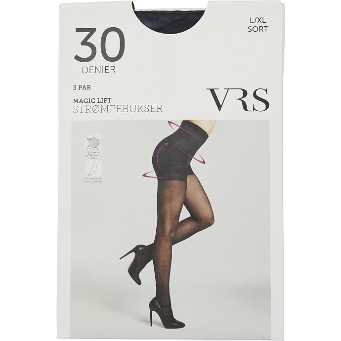 VRS Woman 3-pak Strømpebukser Magic Lift S/M Sort