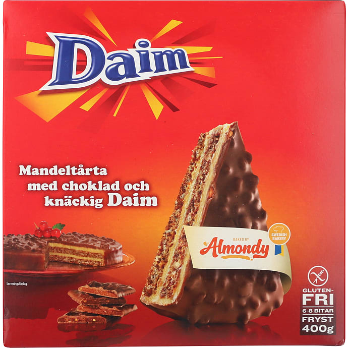 Mandeltærte m. daimstykker og chokolade