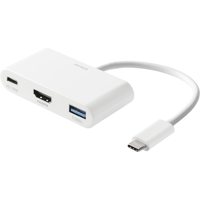 Deltaco USB-C multi-port adapter - hvid