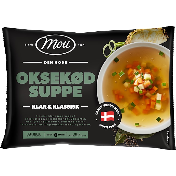 Klar oksekødssuppe m. gulerødder, selleri og porrer