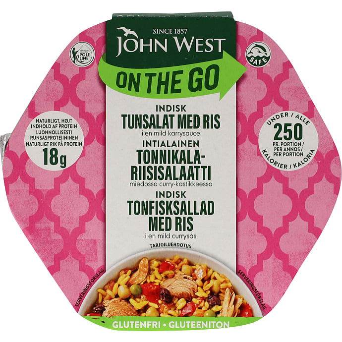 Tun i karrysauce m. ris, rosiner, ærter, rød peber og kikærter glutenfri