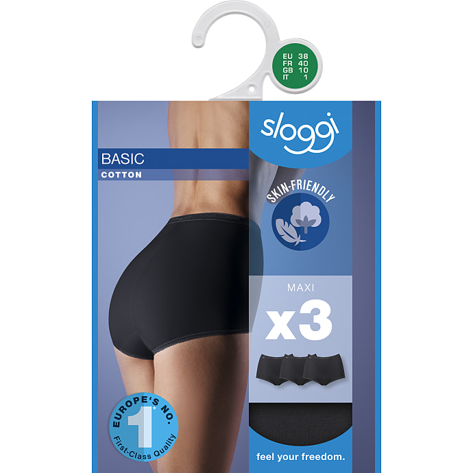 Sloggi dame 3-pak maxi str. 40 - sort