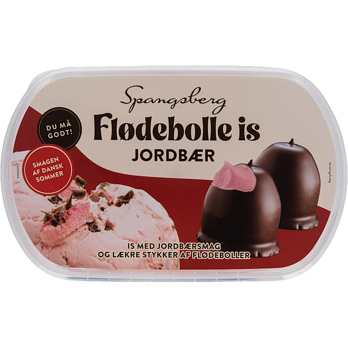 Mælkeis m. jordbær og flødeboller