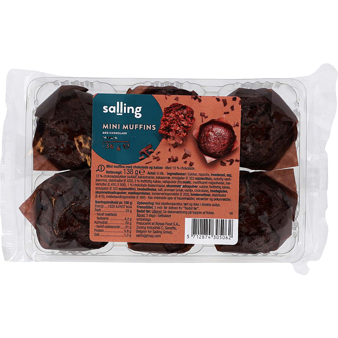 Mini muffins m. chokoladestykker