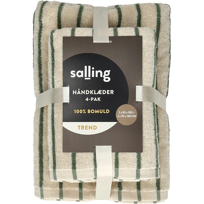 Salling Trend håndklædepakke sandfarvet med grøn strib