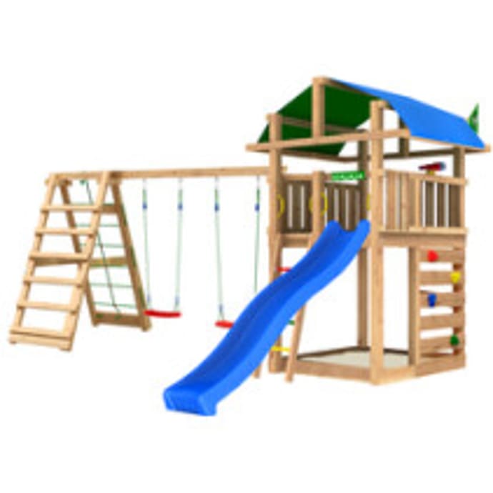 Jungle Gym Fort 2.1 legetårn inkl. Climb Module og blå rutsjebane