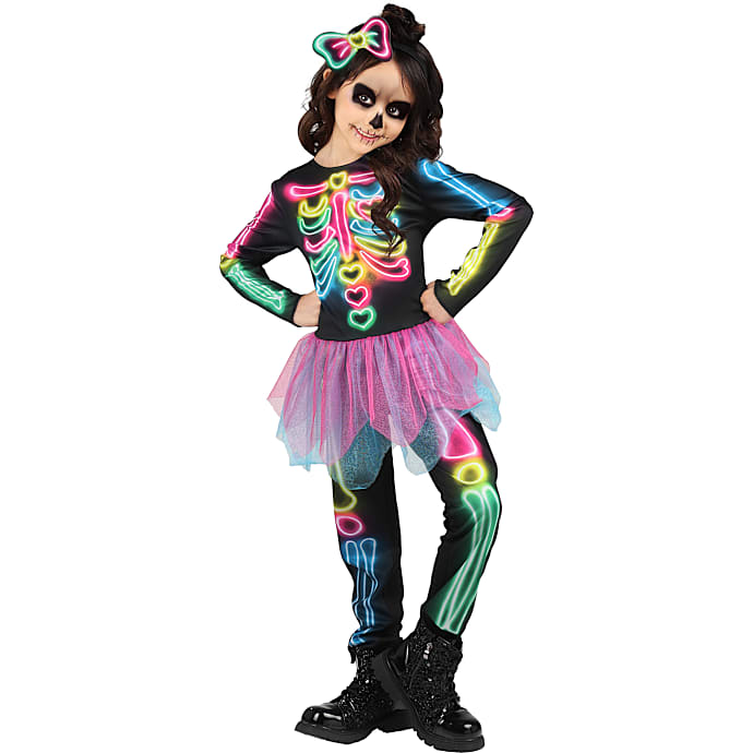 Halloween neon skelet kostume str. 128