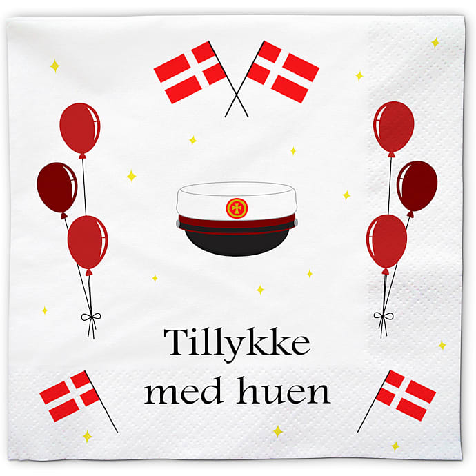 Servietter m. røde studenterhuer 33x33 cm 20-pak
