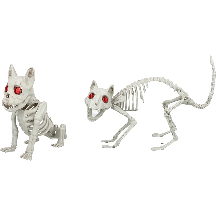 Halloween dyreskelet 23 cm - Hund eller kat - assorteret