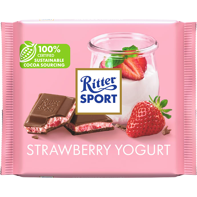Ritter Sport Mælkechokolade med Yoghurtcreme og Jordbær