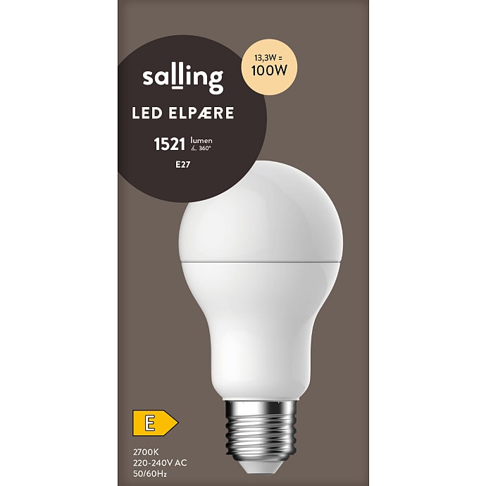 Salling LED kronepære 13,3W - varmt hvidt lys
