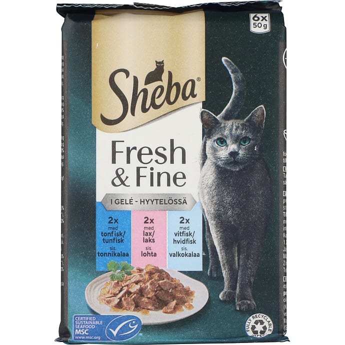 Sheba Vådfoder i gelé m. tun, laks og hvidfisk