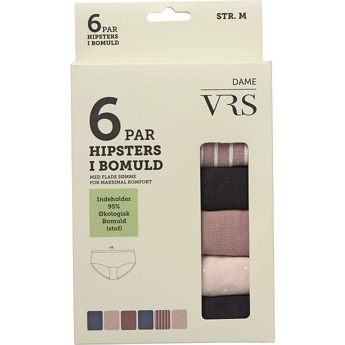 VRS dame 6-pak hipster str. L - rosa/sort