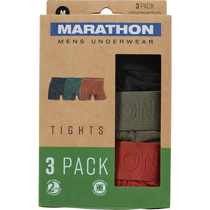 Marathon herre 3-pak tights str. L - orange/grøn/sort