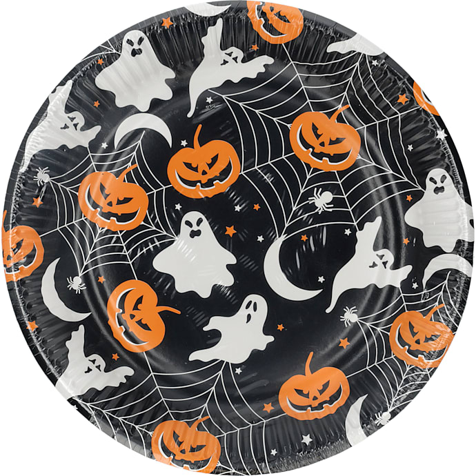 Halloween paptallerkener Ø: 22,8 cm 8-pak - sort