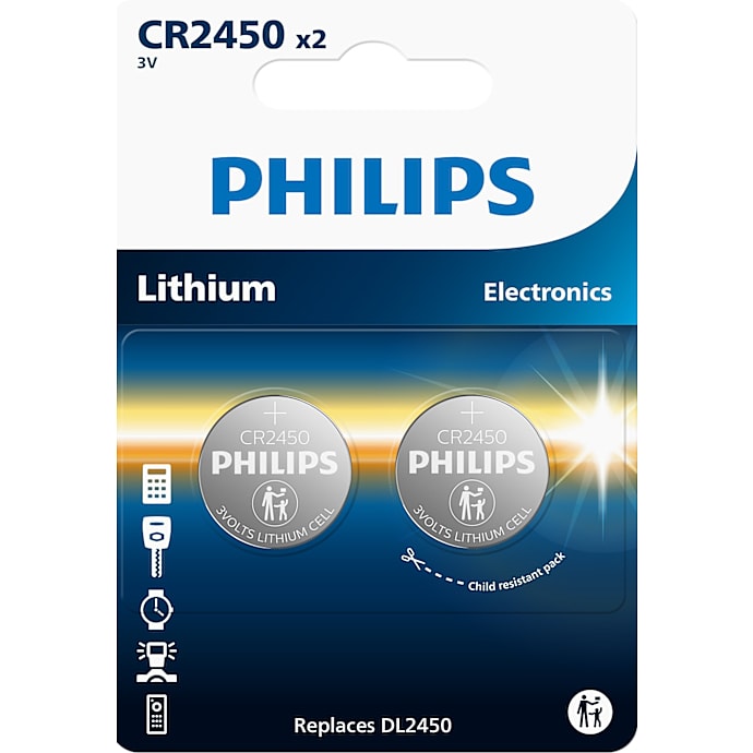 Philips knapcellebatterier CR2450 - 2-pak