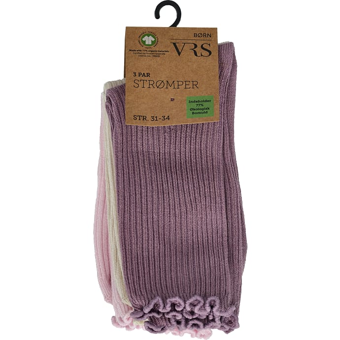 VRS børne 3-pak strømper str. 31/34 - lyserød/beige