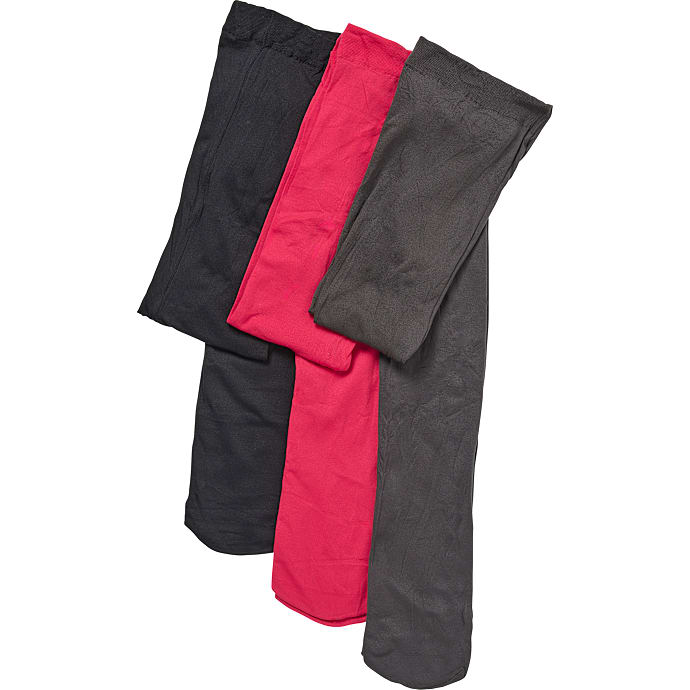 VRS 3-pak strømpebukser str. L/XL - sort/rød/grå
