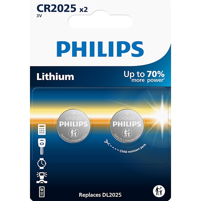 Philips knapcellebatterier CR2025 - 2-pak