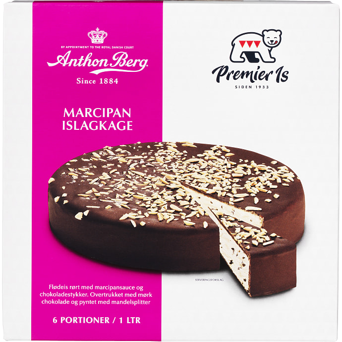 Islagkage m. marcipan og chokolade