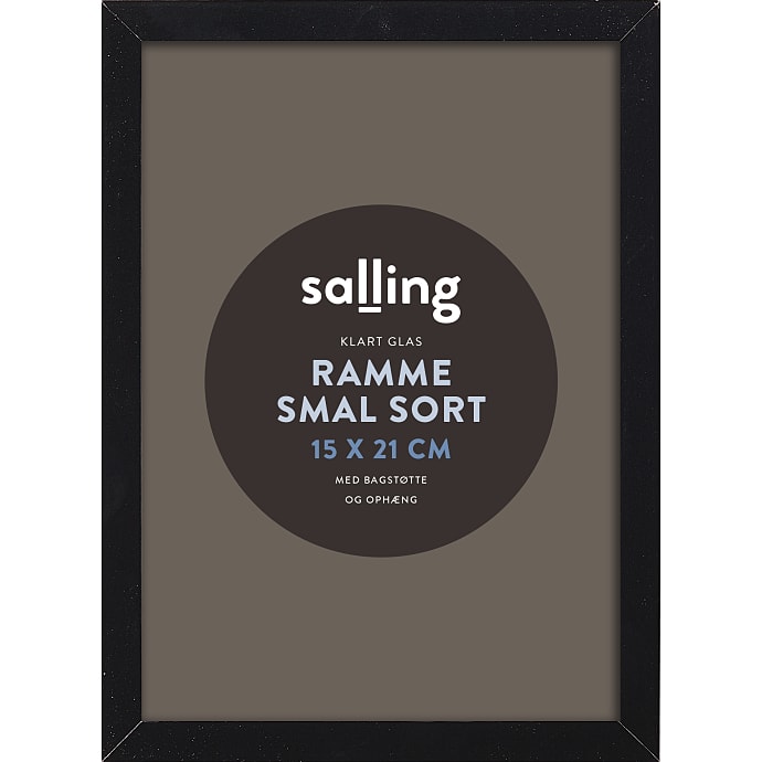 Sort ramme m. glas - 15x21 cm
