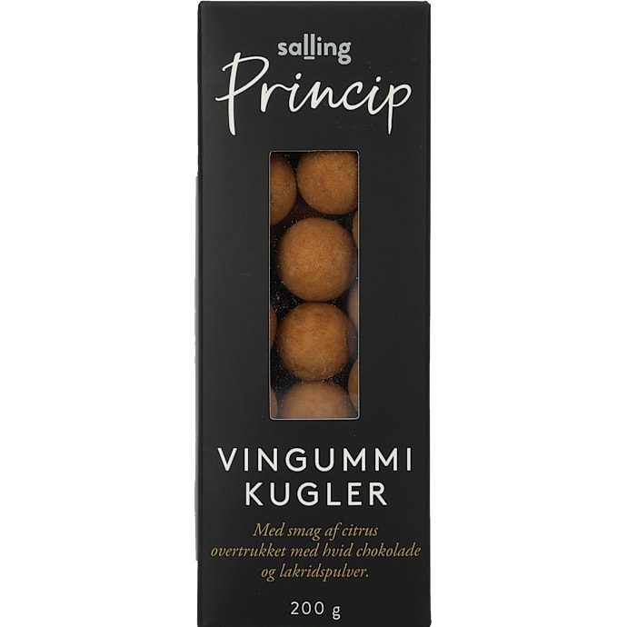 Vingummikugler med hvid chokolade, lakridspulver og citrussmag