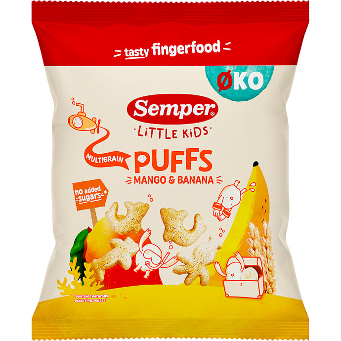 Puffede snacks m. mango & banansmag øko