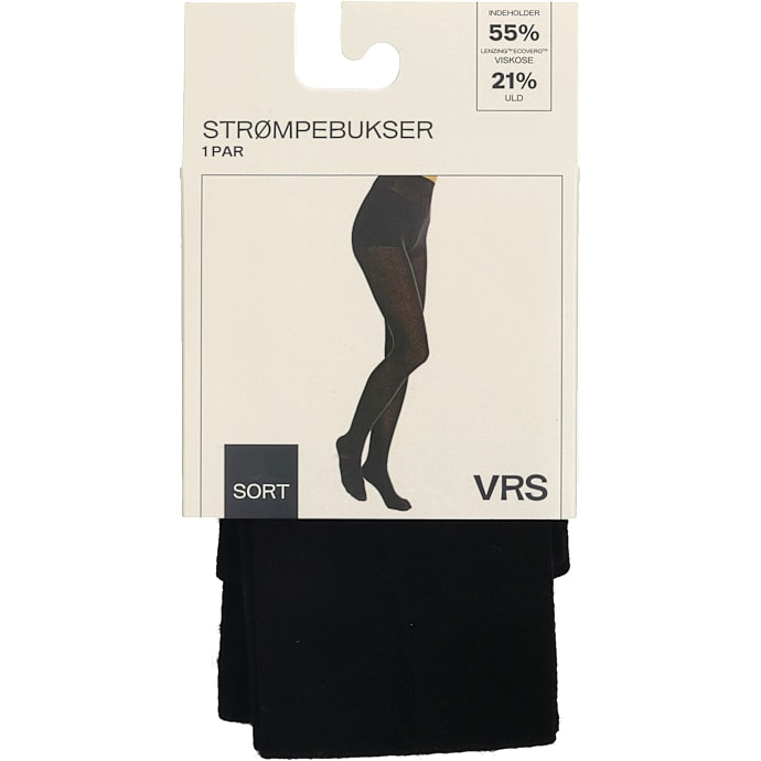 VRS dame strømpebukser i viskose & uld str. l/xl - sort