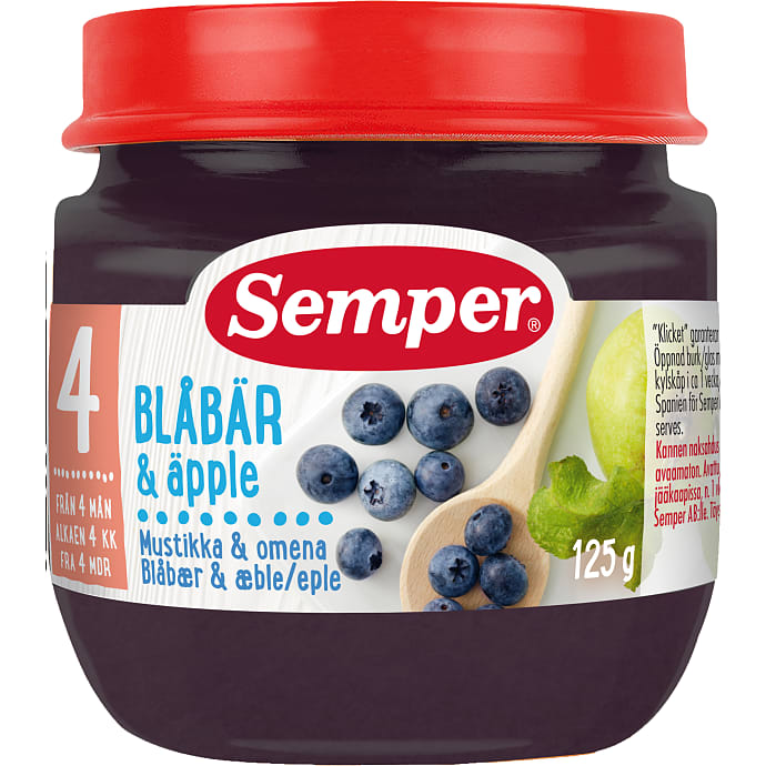 Frugtmos m. blåbær og æble fra 4 mdr