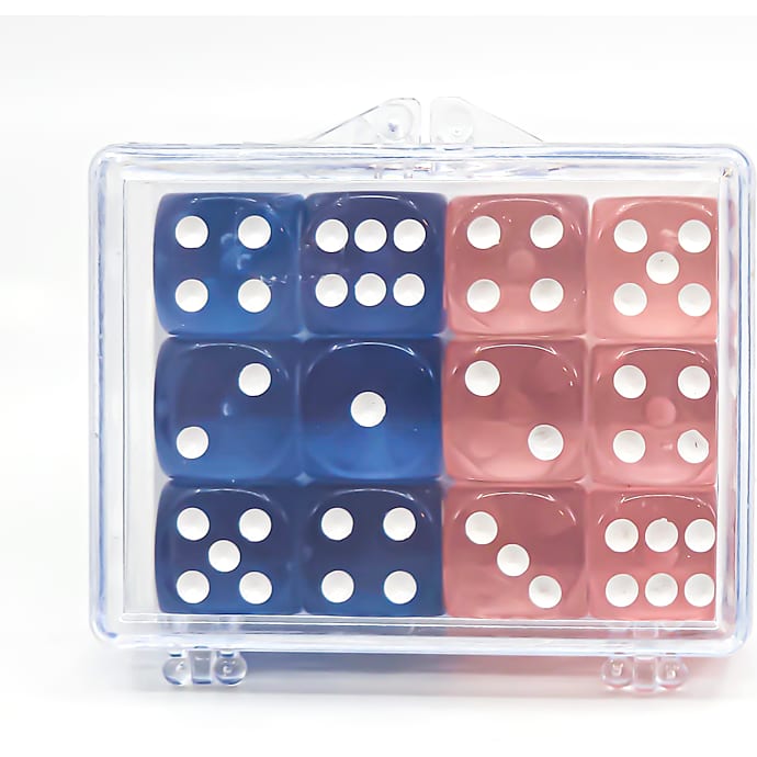 Games for fun transparente terninger rød/blå 12-pak – produktbillede
