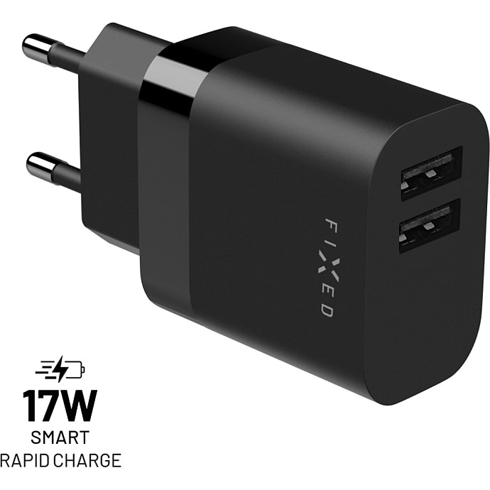 Fixed Dual USB Rejseoplader 17 W Sort