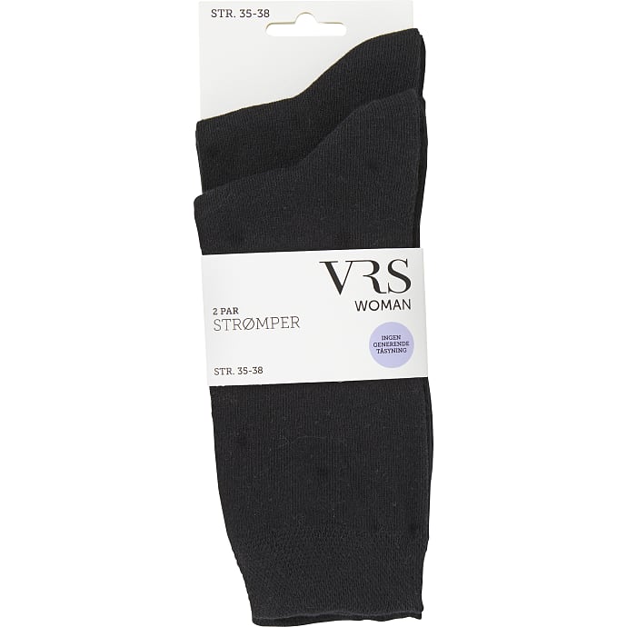 VRS Dame 2-Pak Strømper Str. 35/38 Sort
