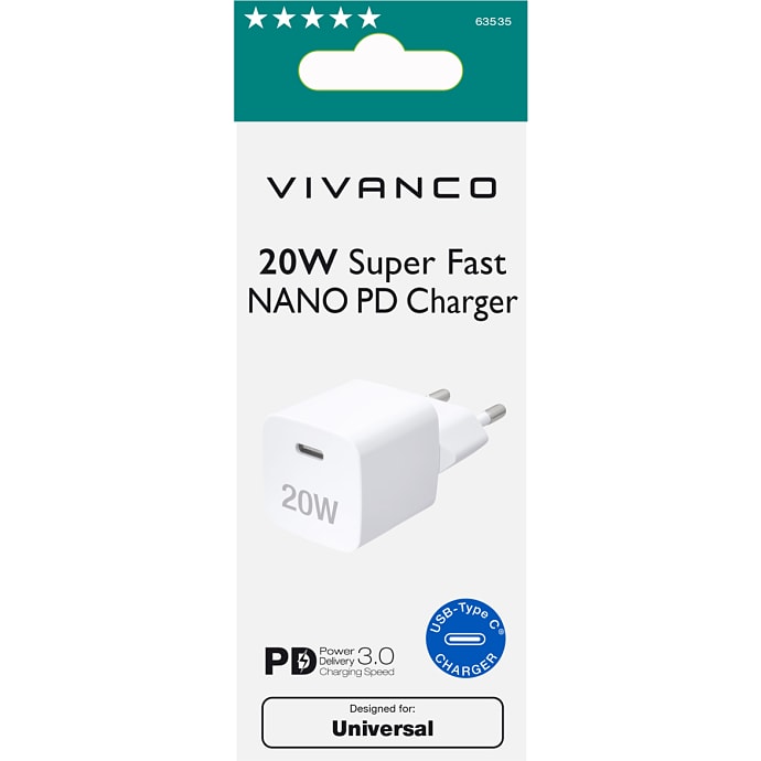 Vivanco oplader 20 W hvid