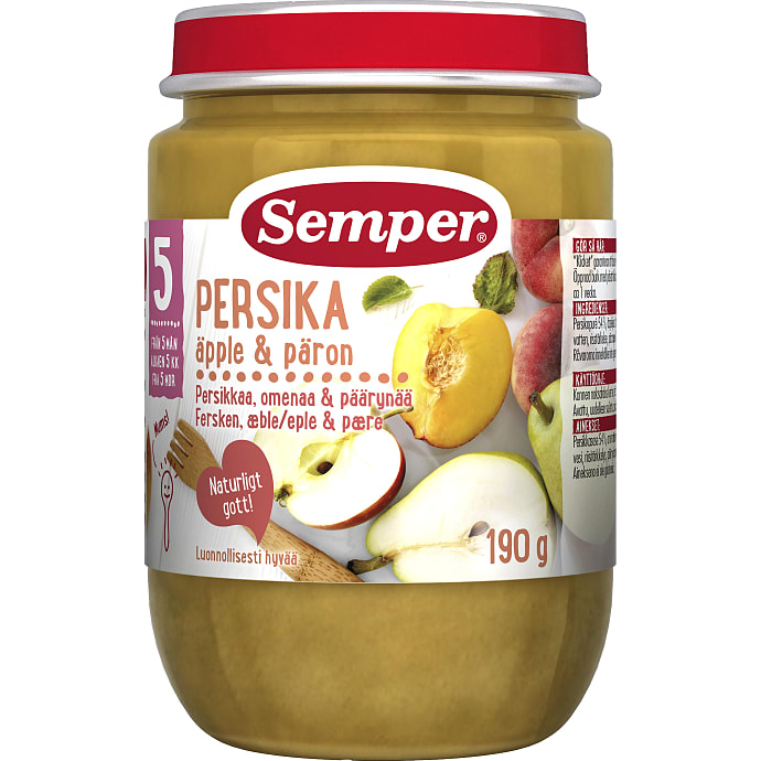 Frugtmos m. fersken, æble og pære fra 5 mdr.