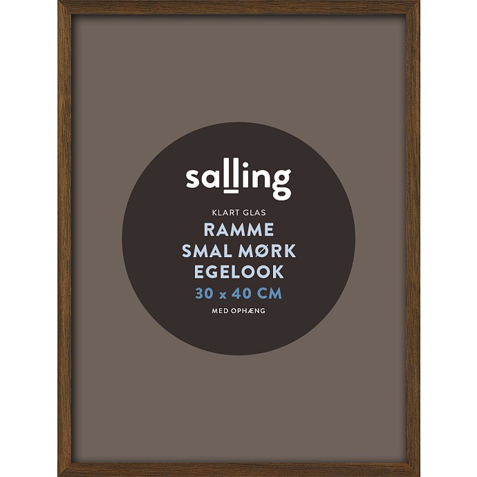 Ramme i mørk egetræslook m. glas - 30x40 cm