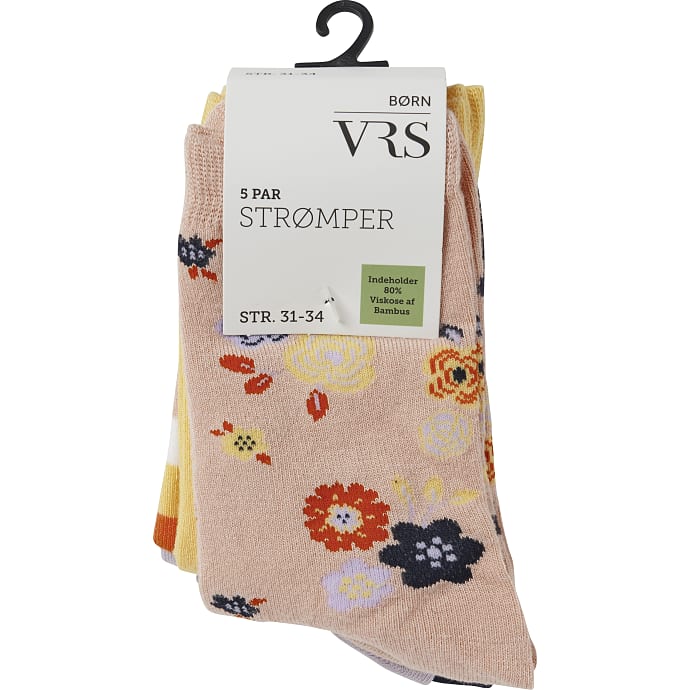 VRS børne 5-pak strømper str. 31/34 - multifarvet