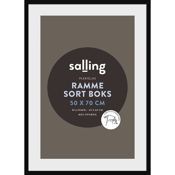 Sort passepartout ramme m/plexiglas – 50x70 cm