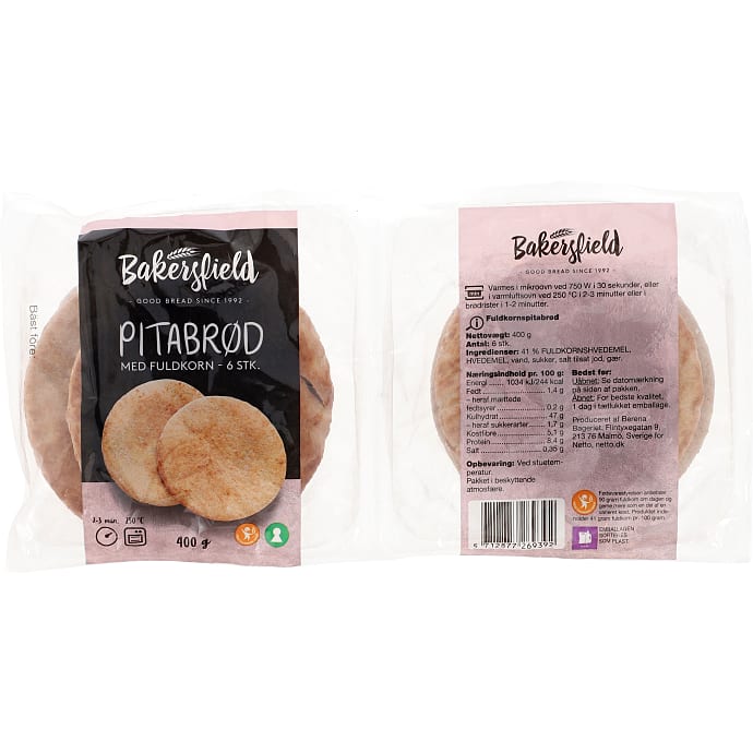 Bakersfield Fuldkornspitabrød 400 g