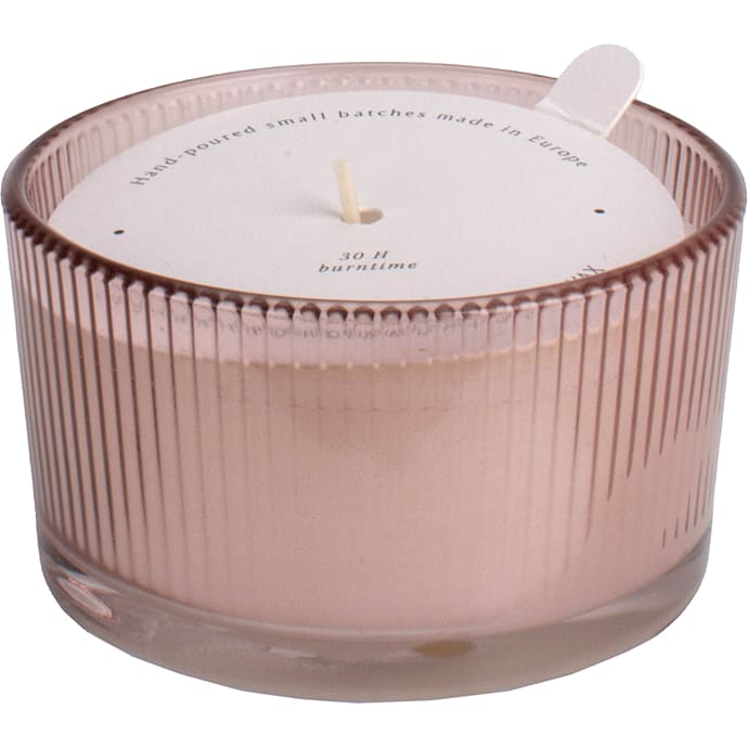 Lys i rillet glas Ø: 9 cm - rosa