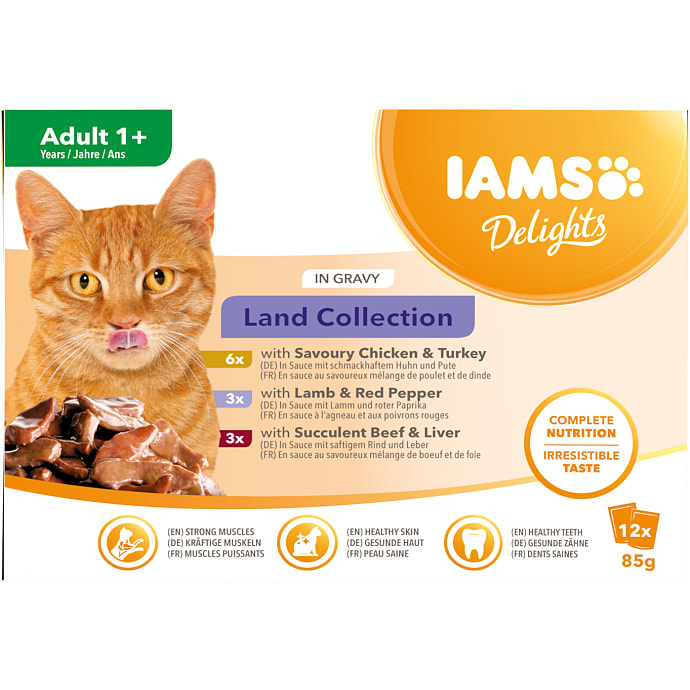 IAMS Vådfoder i Sovs Kylling, Lam og Okse