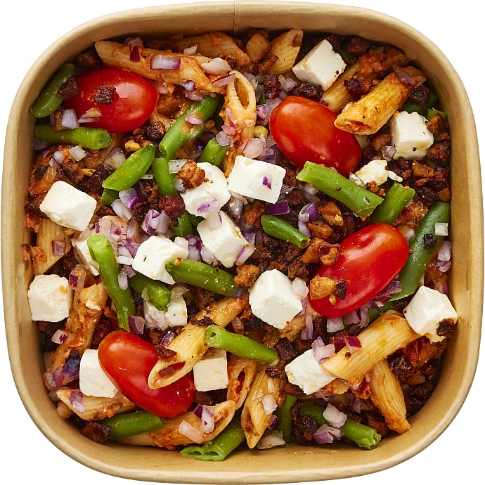Rød pastasalat m. bacon og salatost