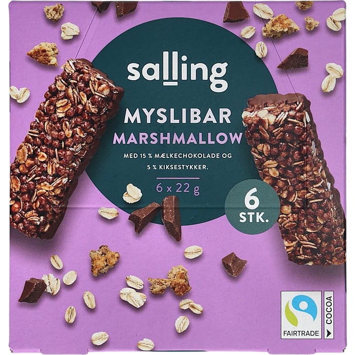 Müslibarer m. skumfidus og chokolade