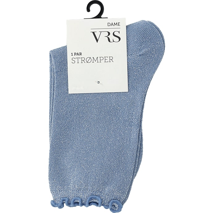 VRS dame glimmerstrømper med frillkant str. onesize - blå