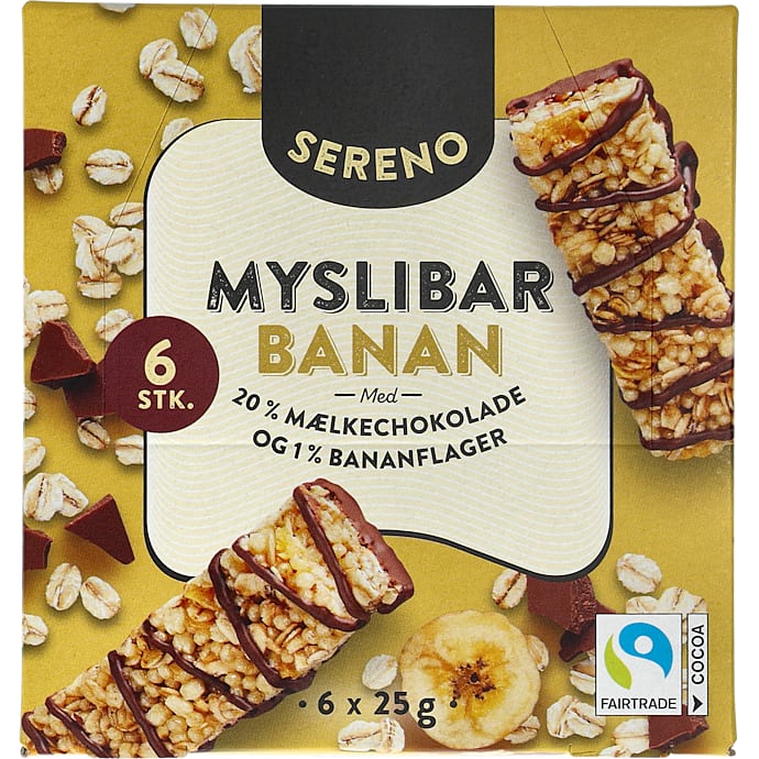 Sereno Müslibarer m. chokolade og banan