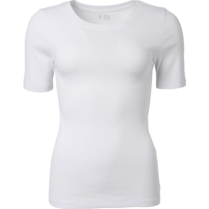 VRS dame rib T-shirt str. S - hvid
