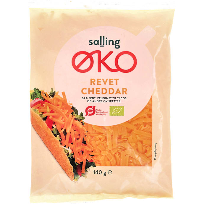 Revet cheddar 34% fedt øko