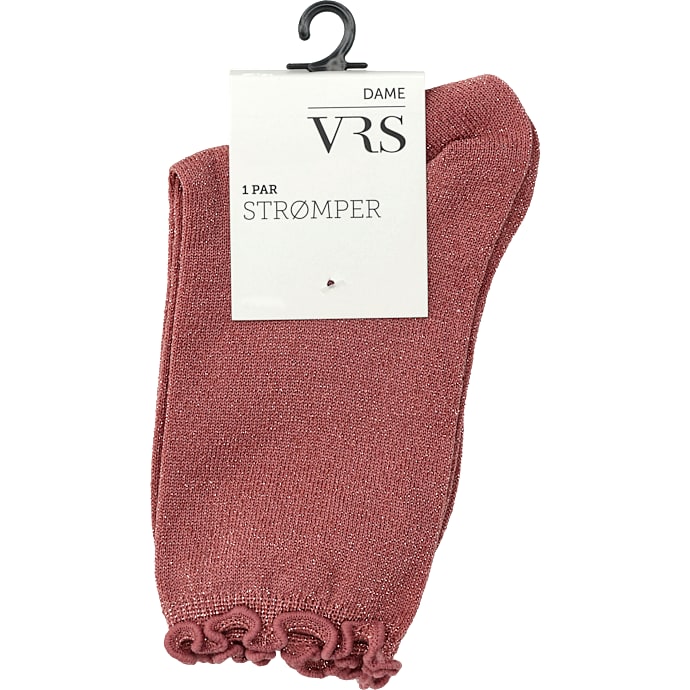 VRS dame glimmerstrømper med frillkant str. onesize - rosa