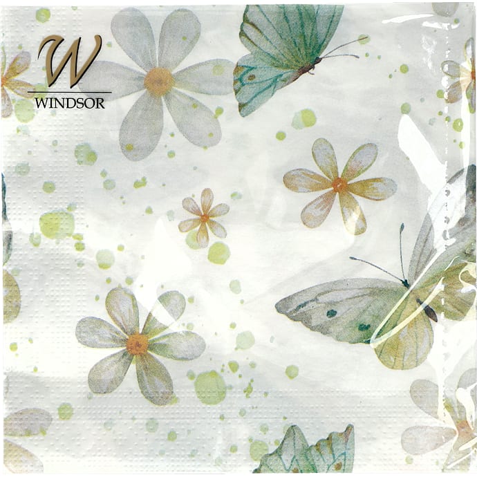 Windsor sommerservietter 33x33 cm 20-pak - hvid blomst – produktbillede